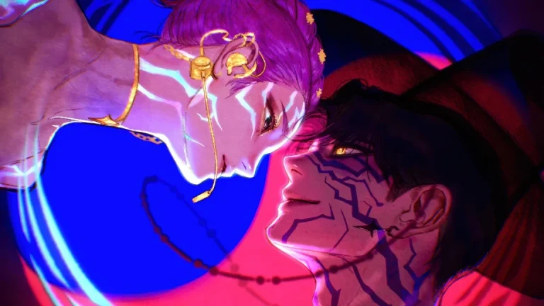 撞色背景面部光纹双人二次元插画 4K 电脑壁纸