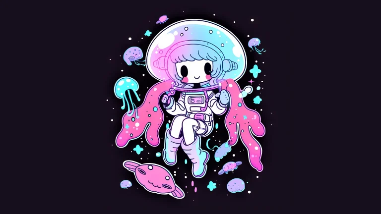 星空水母少女宇航员 4K 电脑壁纸
