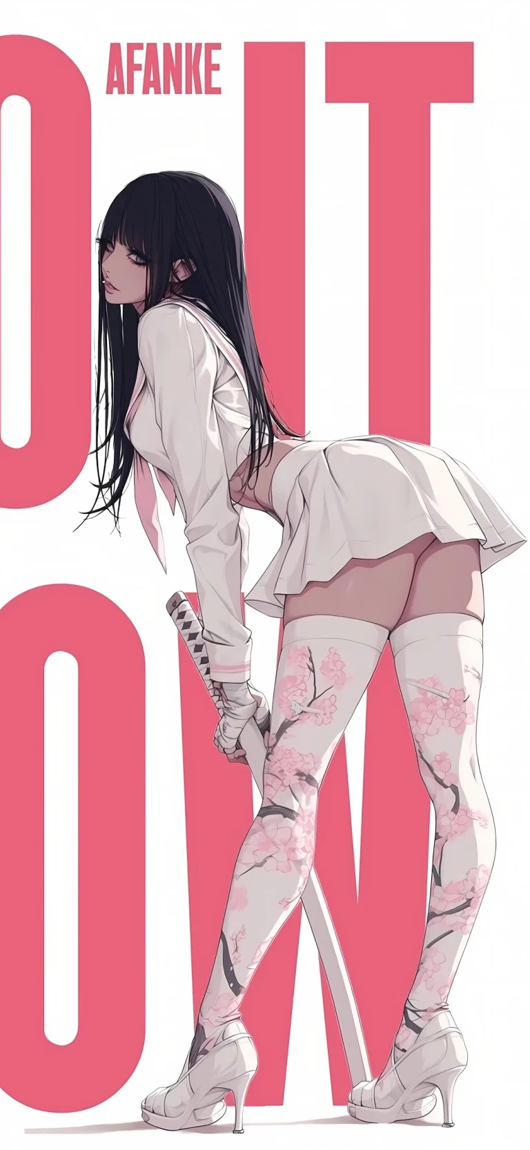 黑长直樱花袜武士少女高清手机壁纸