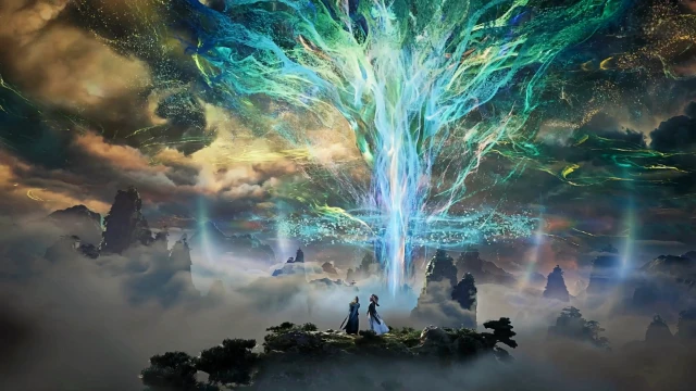 流光灵韵巨神树云海仙山双人仙侠横版 4K 壁纸