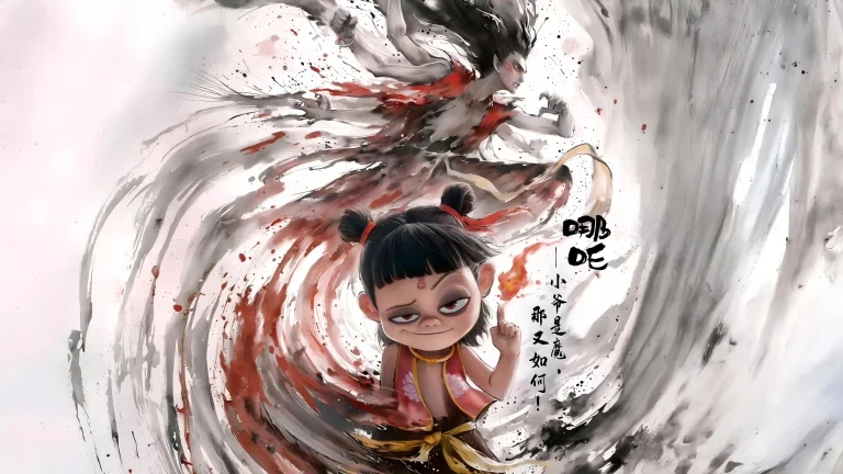 红白泼墨国风哪吒魔童经典动漫原画