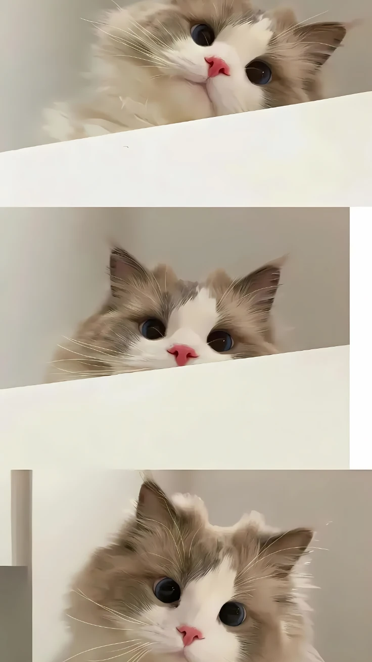 三段式好奇偷看蓝眼布偶猫温柔卡通绘画