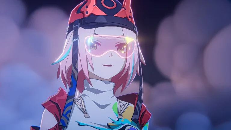 粉短发霓虹护目镜机甲少女紫雾横版 4K 动漫壁纸
