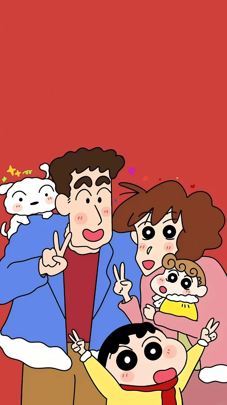 野原广志美伢小新小葵小白全家福红色喜庆画面