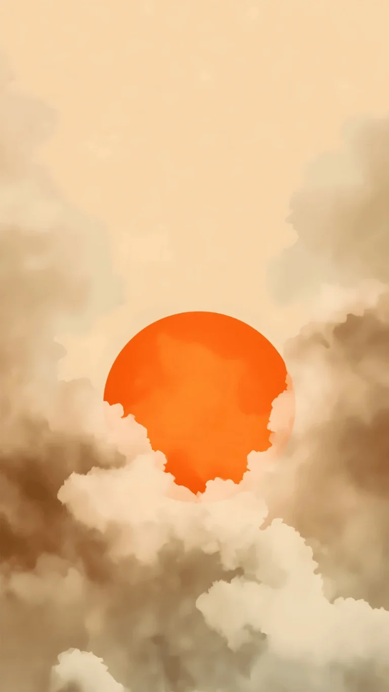 奶黄色天空蓬松云朵簇拥橘色太阳唯美画面