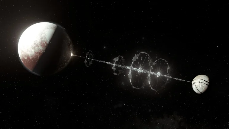 深空星球之间超长轨道环形太空设施宇宙科幻