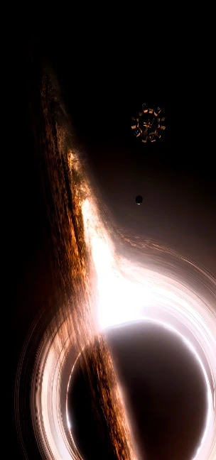 黑洞吸积盘星际飞船暗宇宙竖版 4K 太空壁纸