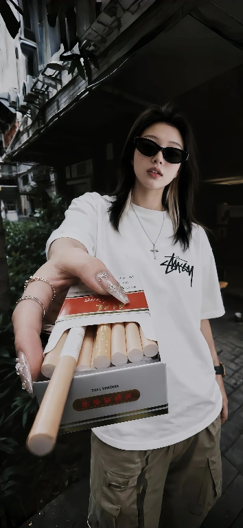 美女递烟背景