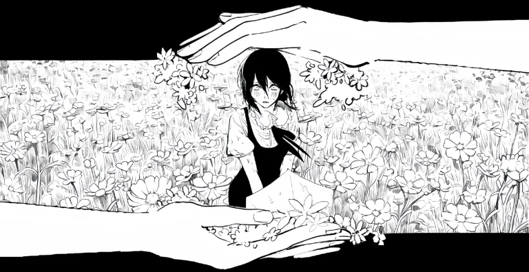 电锯人蕾塞花海巨手包裹黑白漫画分镜 4K 电脑壁纸