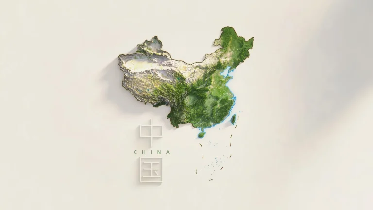 3D 立体中国地形地图简约白底 4K 电脑壁纸