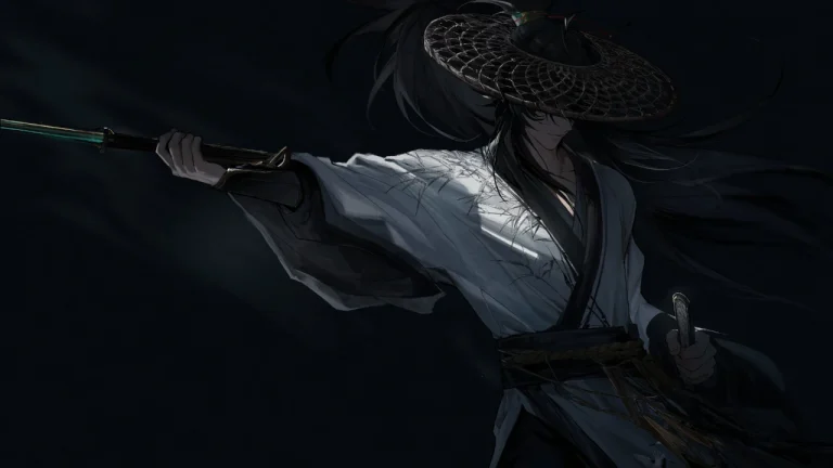 古风斗笠白衣侠客执剑暗夜武侠氛围感插画