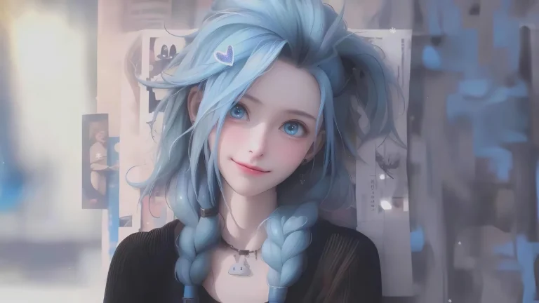 黑色上衣浅蓝双麻花辫蓝瞳少女动漫插画
