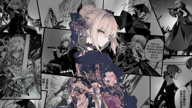 蓝紫和服呆毛王黑白分镜漫画背景动漫人物壁纸