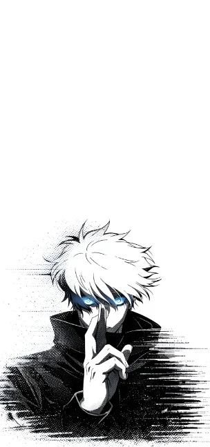 纯白底黑白漫画五条悟蓝光眼竖版 4K 手机壁纸