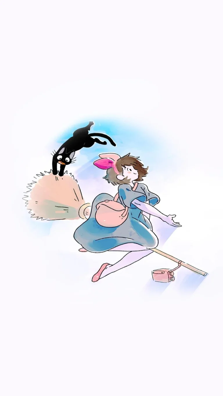 魔女宅急便琪琪小黑猫水彩竖版 4K 壁纸