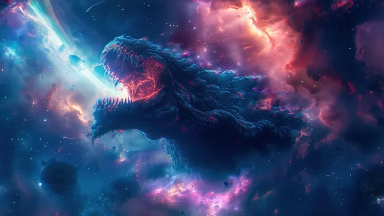 宇宙星云哥斯拉吐蓝色光束科幻横版 4K 壁纸