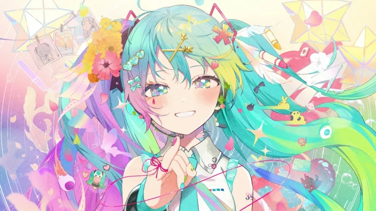多彩碎花渐变初音未来治愈同人 4K 电脑壁纸