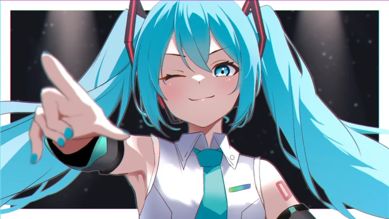 初音未来 wink 指镜头黑底星光 4K 壁纸