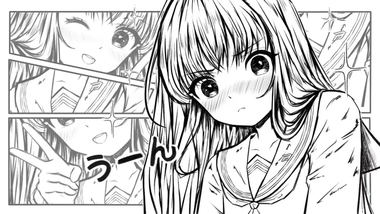 黑白漫画分镜害羞水手服长发少女日系线稿插画