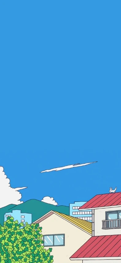 清新蓝天日式民居动漫风景手机壁纸