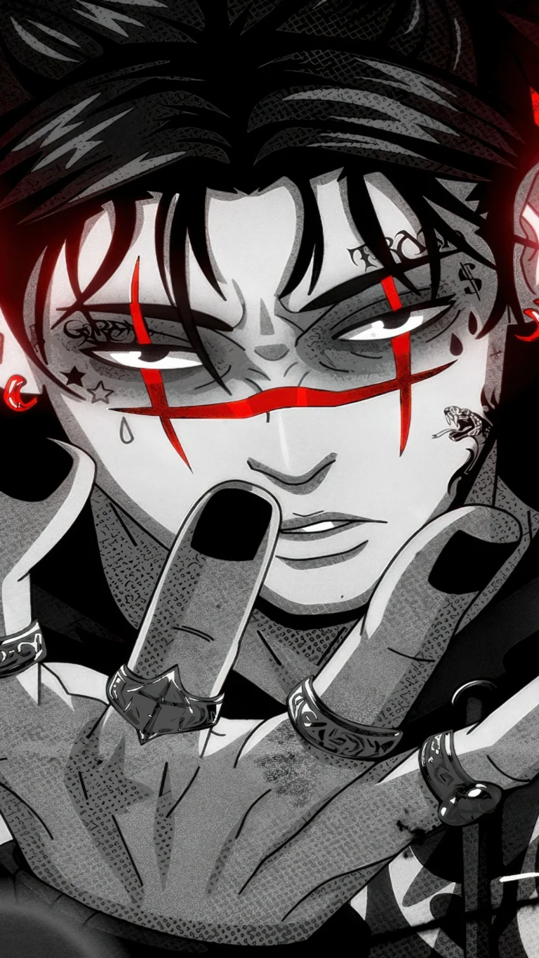 黑白红线条纹身酷男美式漫画竖版 4K 壁纸