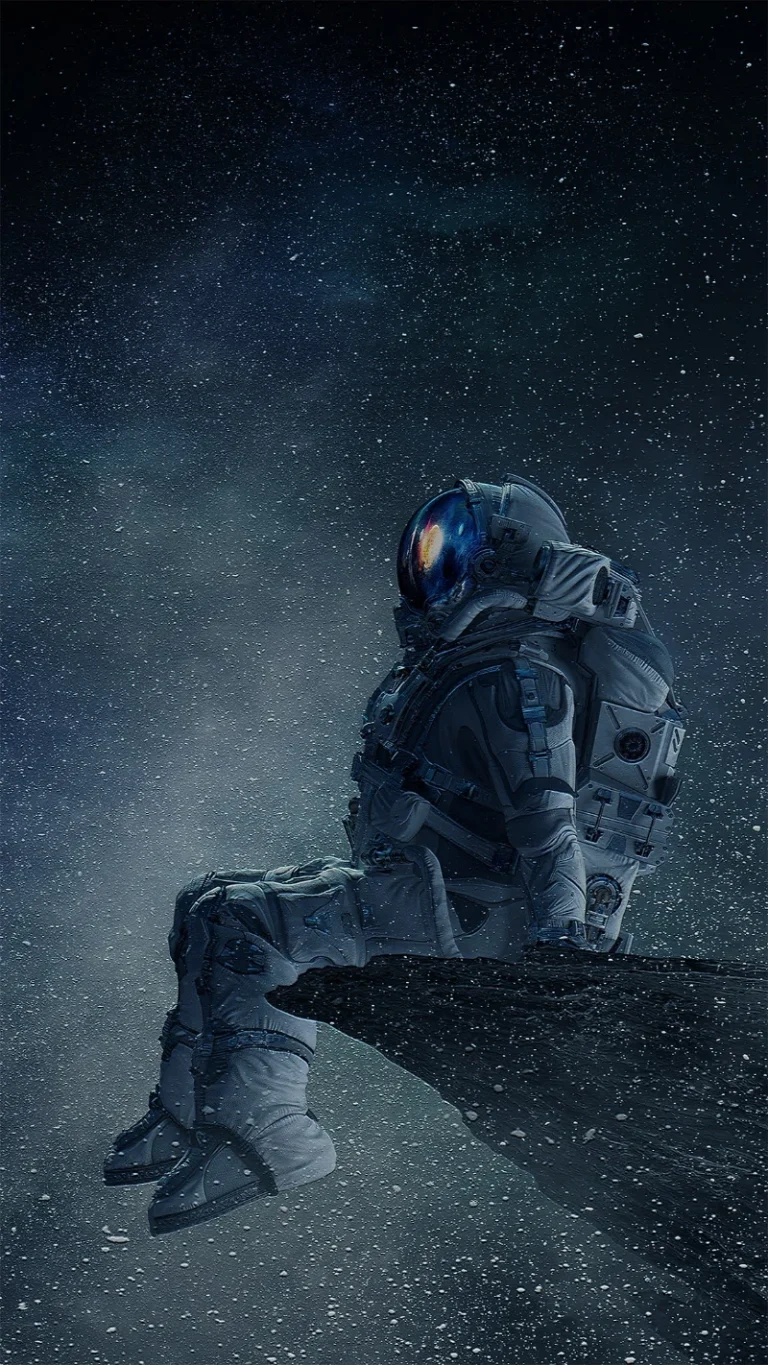 浩瀚星空独坐宇航员孤寂宇宙科幻氛围感插画