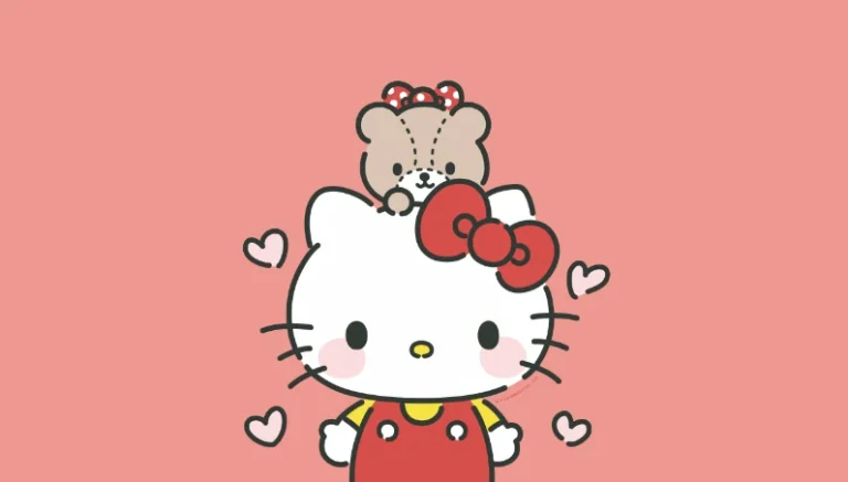 蜜桃粉纯色 Hello Kitty 头顶小熊爱心简约 4K 壁纸
