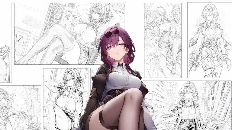 崩坏星穹铁道卡芙卡线稿分镜紫发御姐动漫插画