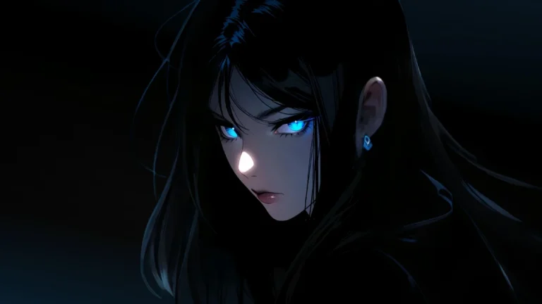 黑长直冷艳少女蓝光眼眸暗调插画 4K 电脑壁纸