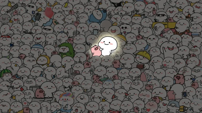怀抱小猪发光小白众多小人插画