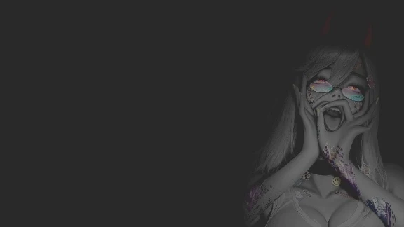 暗调黑白红眼恶魔少女彩色纹身留白 4K 电脑壁纸