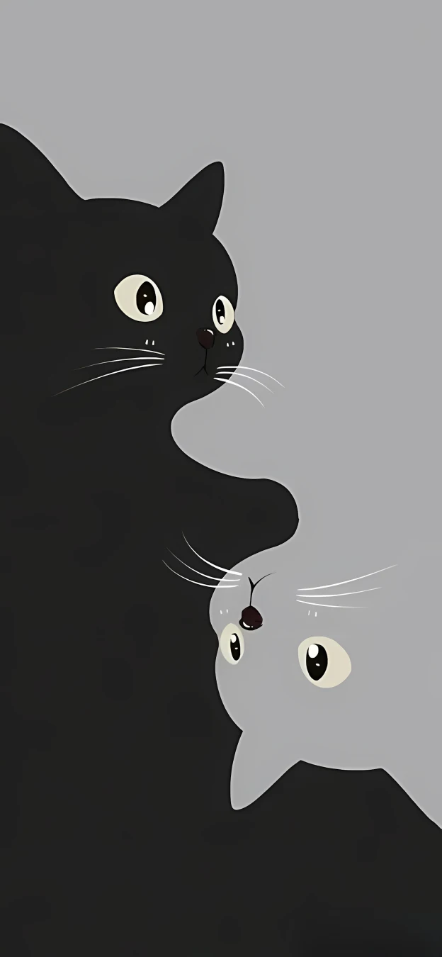 黑白两只猫咪对视简约扁平插画治愈萌宠