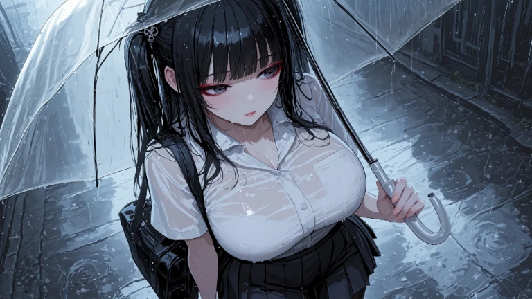 二次元美少女雨天城市漫步