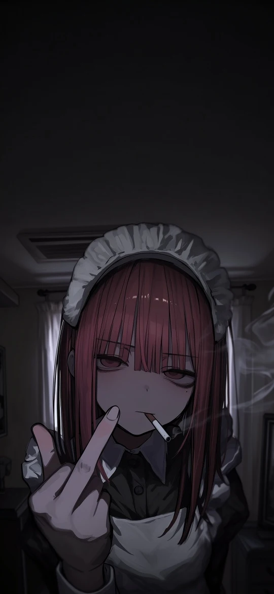 暗调粉发女仆酷拽动漫少女高清手机壁纸