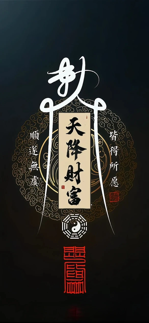 天降财富符箓国风太极文字高清手机壁纸