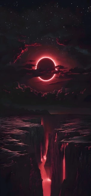 红环日食赤红峡谷深渊暗宇宙竖版 4K 科幻壁纸