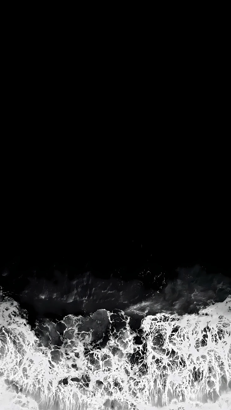 大面积纯黑留白底部白色海浪泡沫黑白极简海景