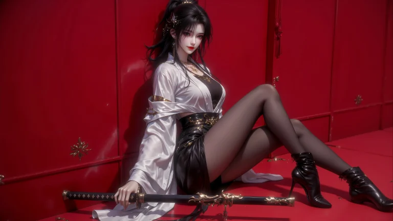 新中式武侠高马尾冷艳女剑客二次元壁纸