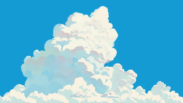 晴空蓬松积云日系治愈风景原画