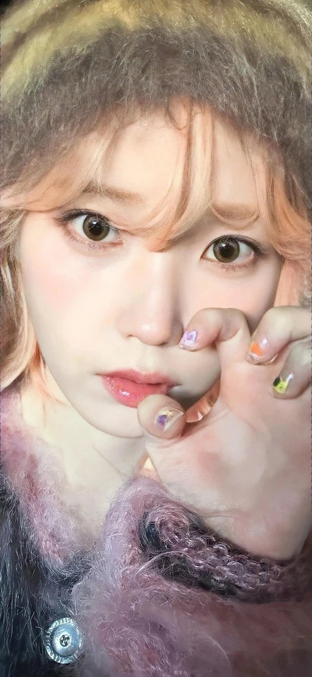 浅橙渐变卷发甜妹彩色彩绘美甲近景手机壁纸