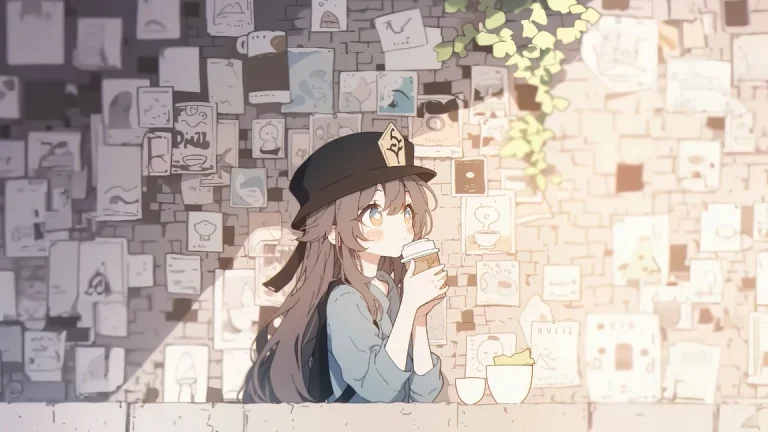 原神胡桃咖啡店温柔治愈日系插画 4K 电脑壁纸