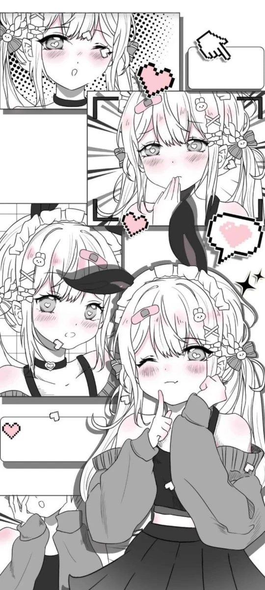黑白漫画分镜兔耳少女手机壁纸