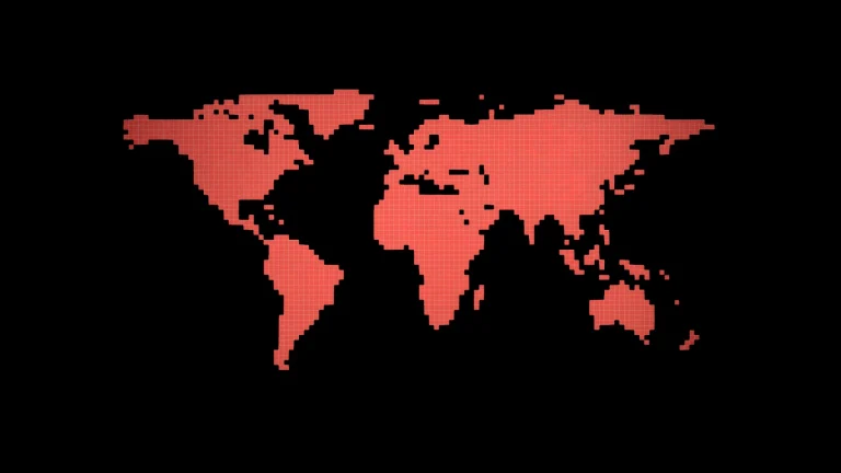 红色像素世界地图黑色背景 4K 电脑壁纸