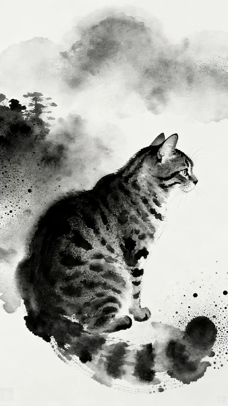 国风水墨狸花猫写意水墨画艺术