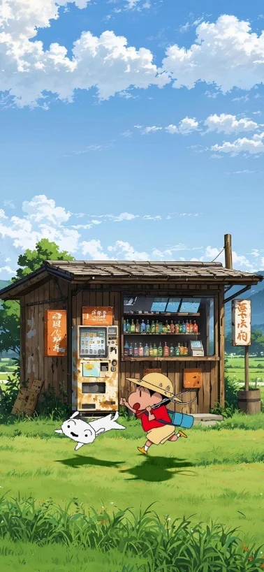 夏日乡间小店蜡笔小新小白动漫手机壁纸