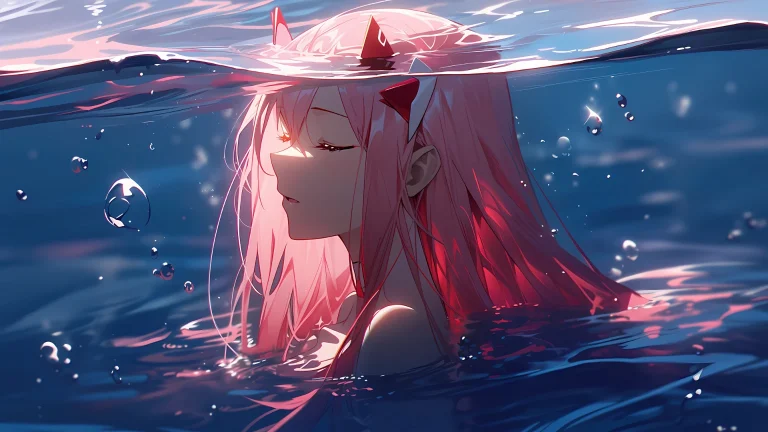 蓝调海面粉发红角零二静谧动漫原画