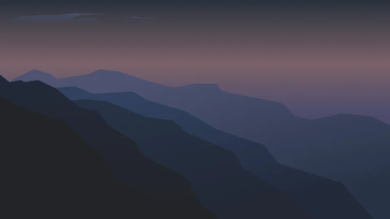 渐变暮色多层山峦扁平简约低饱和度风景插画