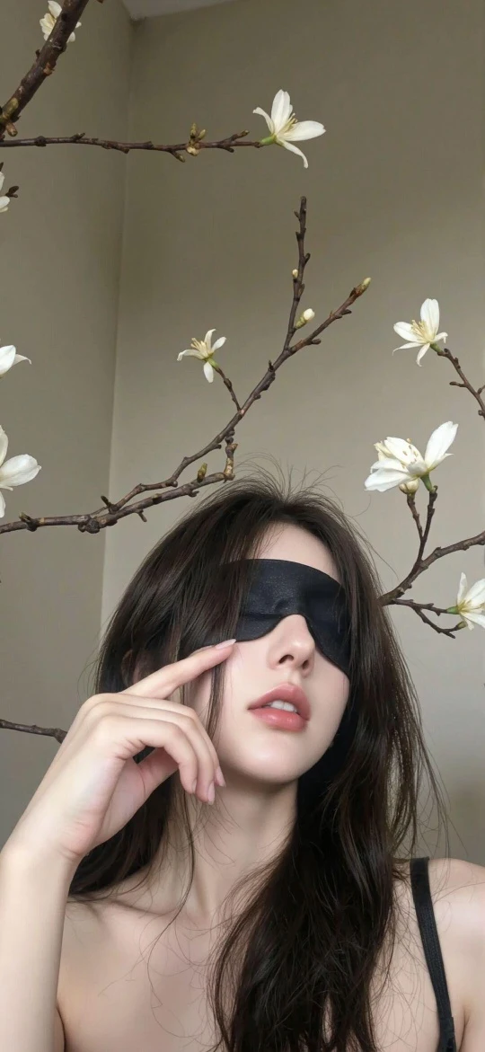 玉兰黑眼罩温柔长发女生低饱和居家竖版人像壁纸