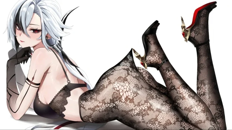 阿蕾奇诺白发黑瞳蕾丝袜性感插画 4K 电脑壁纸