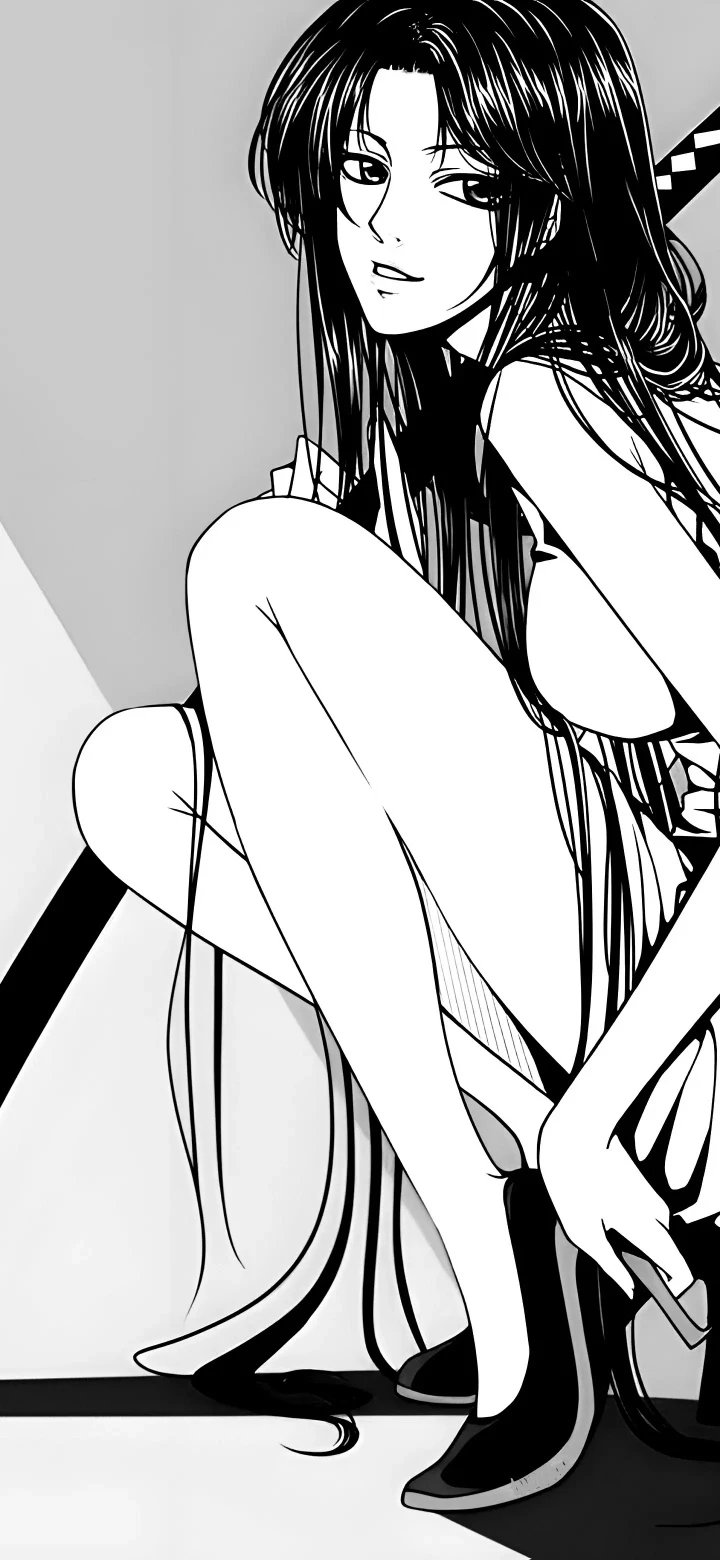 黑白漫画长发御姐高跟冷艳复古竖版动漫人像壁纸